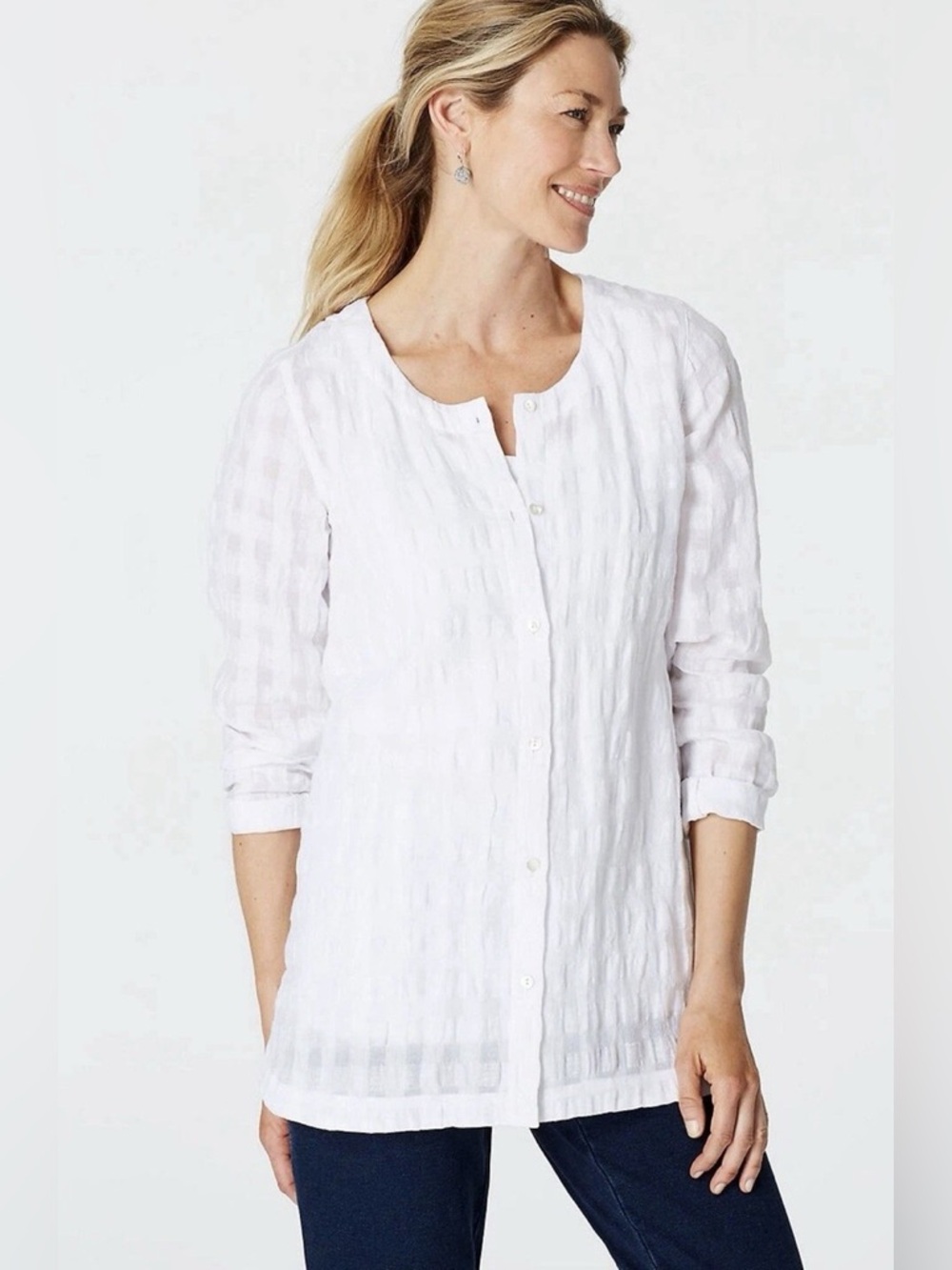 White Lightweight Button-Front Women's Top